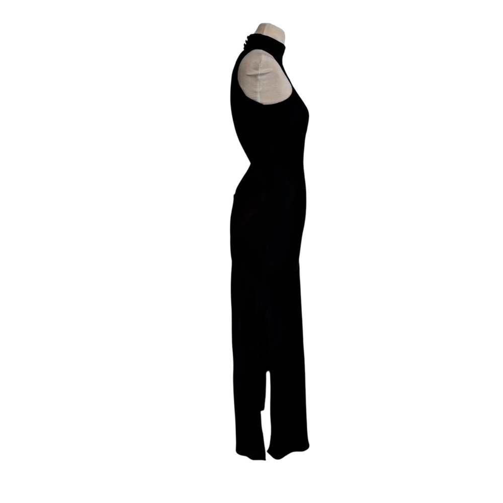 Satin Drape Back Maxi Dress with Split Black Small - Picture 12 of 15